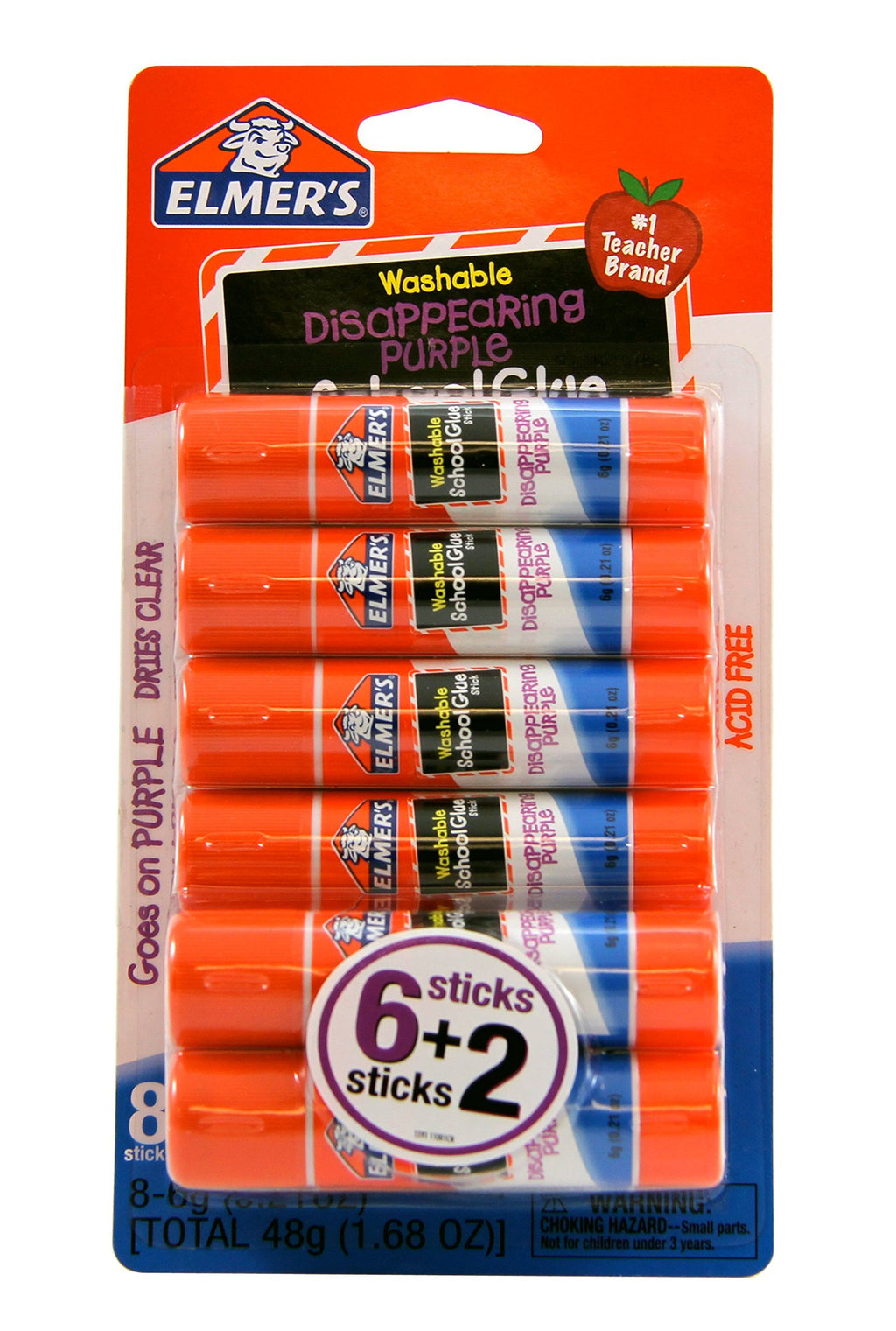 Elmer's Disappearing Purple School Glue Sticks, 0.21 oz Each, 8 Sticks per Pack (E1591) 1 Pack