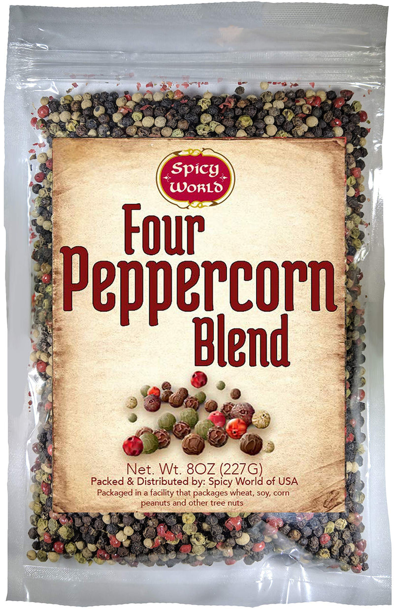 Spicy World Four Peppercorn Rainbow Blend in Resealable Bag ‚Äì Perfect Flavor Blend - NON-GMO, Steam Sterilized - Whole Black, Whole Green, Whole White & Whole Pink Peppercorns, 8 Oz 8 Ounce (Pack of 1)