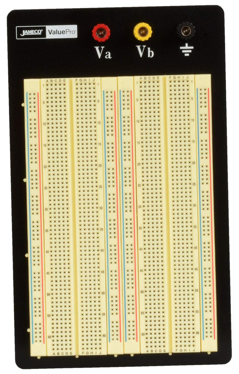 JAMECO VALUEPRO - WBU-204-R Jameco Valuepro 1660-Point Solderless Breadboard 6.5"L x 4.3"W, 0.1" spread, Ideal for Prototyping and Classroom Projects - 20774 1