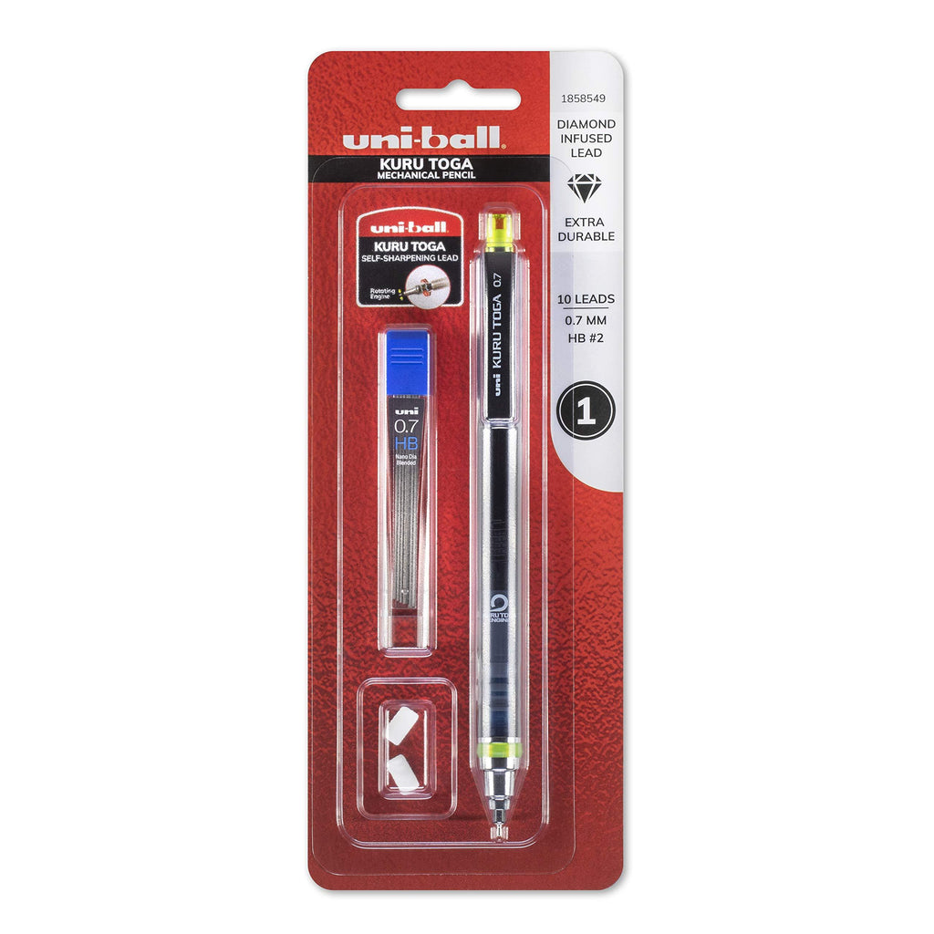 Uni-ball 1858549 KuruToga Mechanical Pencil, 0.7mm, HB #2, 1 Count Black Barrel Starter Kit