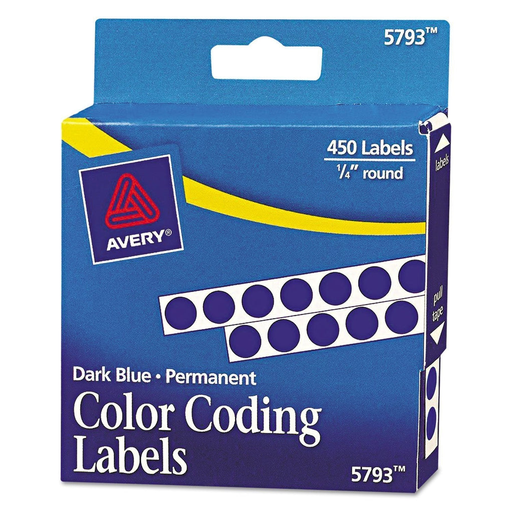 Avery 05793 Permanent Adhesive Color Code Labels, 1/4-Inch Round, Dark Blue, 450/PK