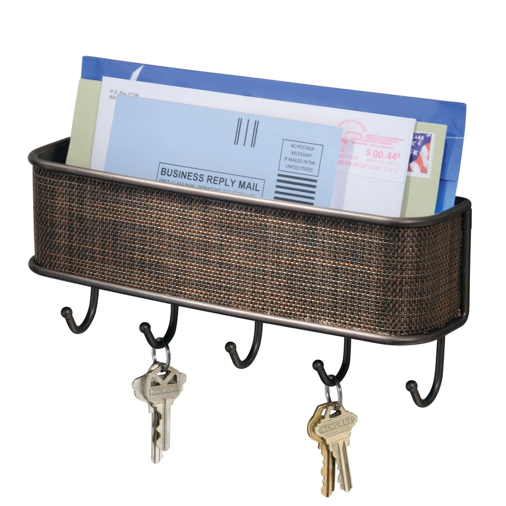 iDesign Twillo Mail and Key Holder, Decorative Wall Mounted Key Rack Organizer Pocket and Letter Sorter Holder for Entryway, Kitchen, Mudroom, Home Office Organization, 10.5" x 2.5" x 4.5", Bronze Mail & Key Rack