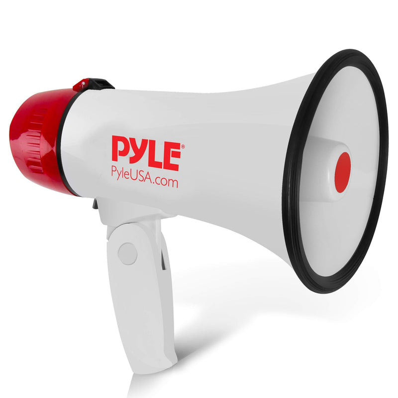 Pyle Megaphone Speaker PA Bullhorn - 20 Watts & Adjustable Vol Control w/ Built-in Siren & 800 Yard Range for Football, Baseball, Hockey, Cheerleading Fans & Coaches or for Safety Drills - PMP20 White