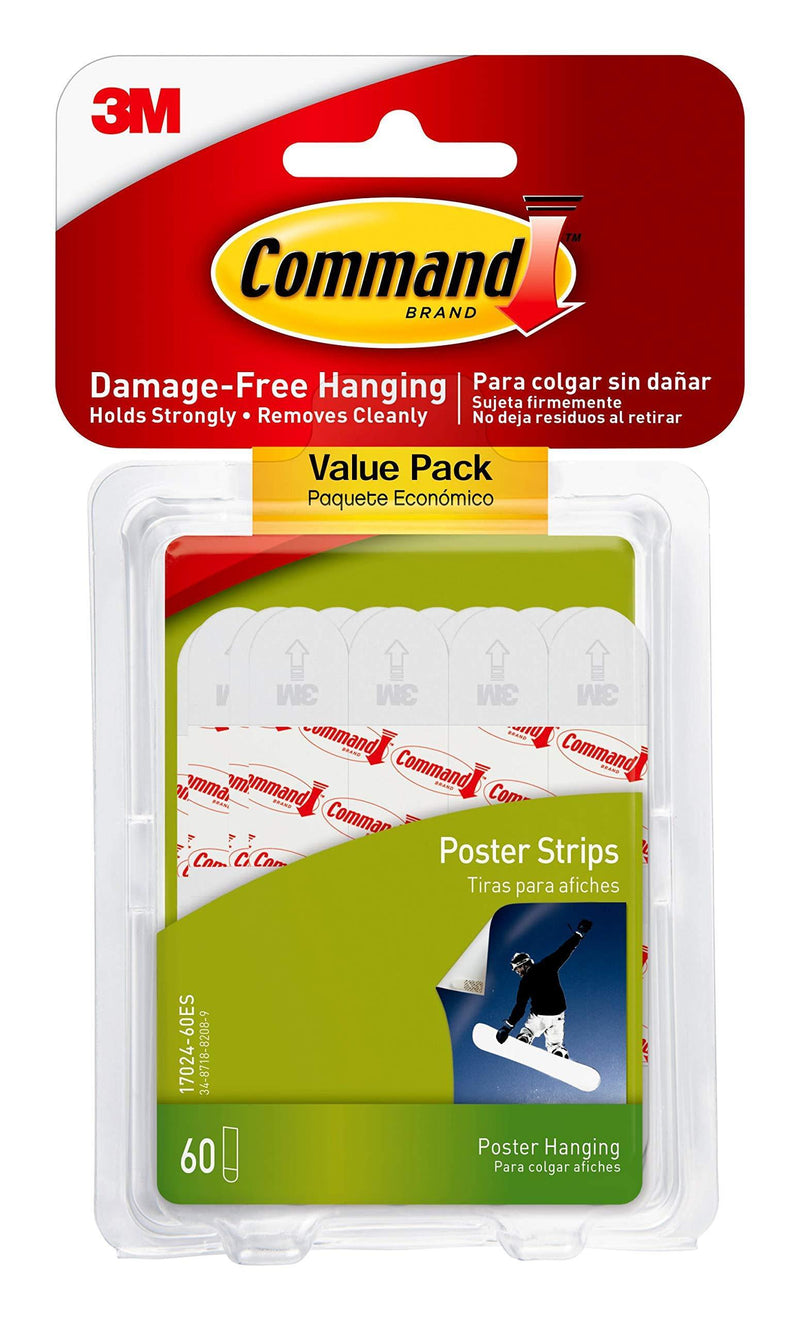 Command Poster Hanging Strips Value Pack, Small, White, 60-Strips, Decorate Damage-Free 60 Strips