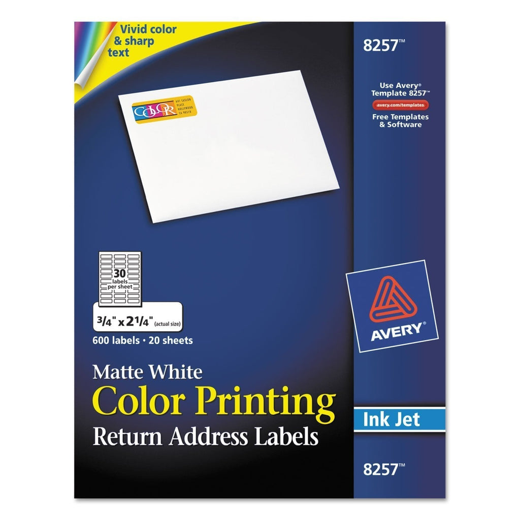 Avery 8257 Color Inkjet Labels,Matte,Rectangle,3/4-Inch x2-1/4-Inch,600/PK,WE