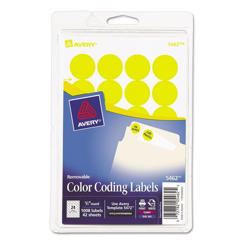 Avery 05462 Removable Labels, 3/4-Inch Round, 1008/PK, Yellow