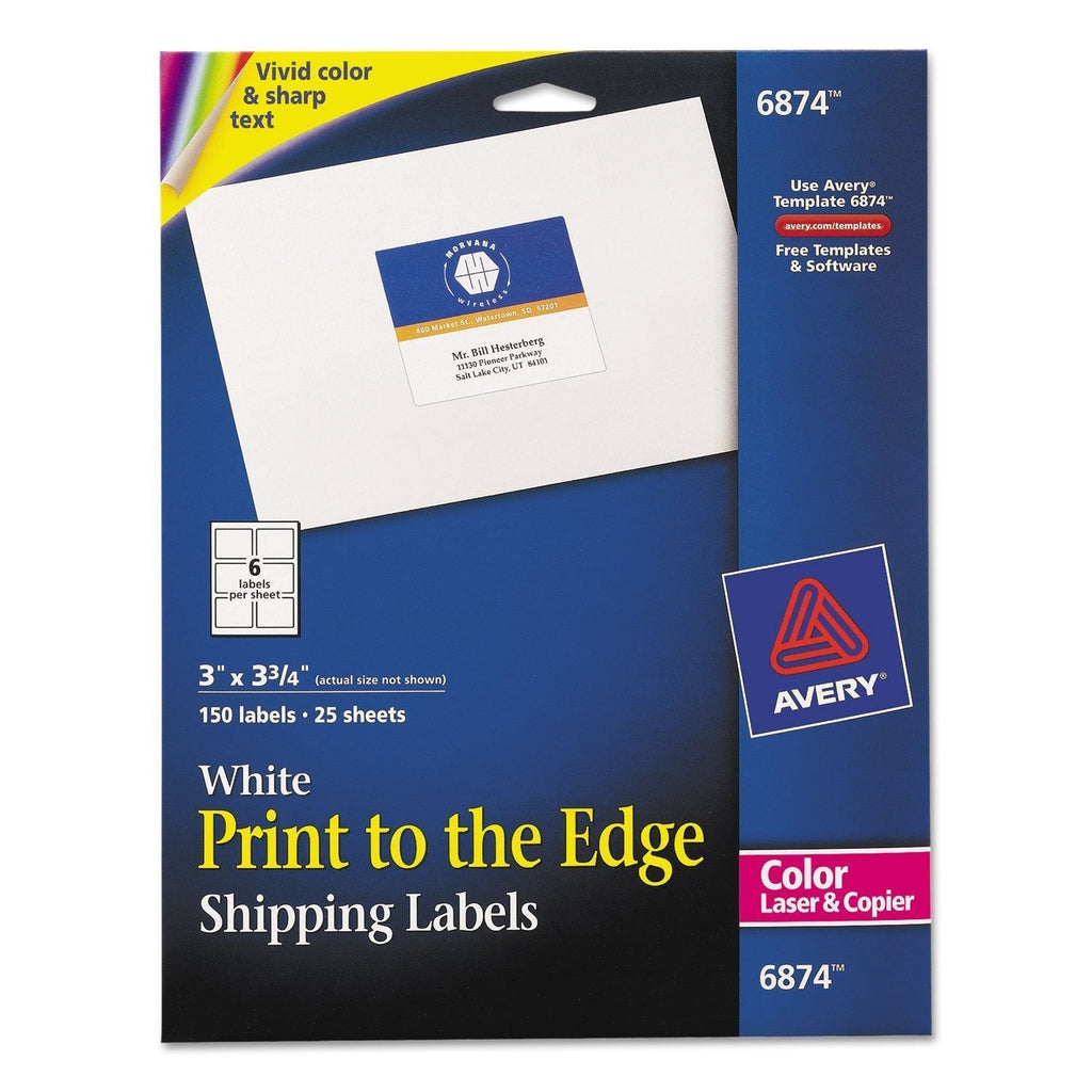 Avery 6874 Color-Printing Shipping Labels, 3 x 3-3/4, White, 150/Pack