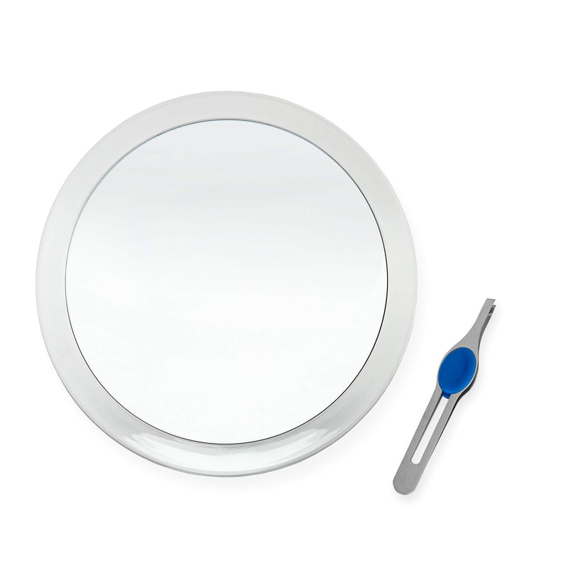 DBTech Large 8-Inch Suction Cup 10x Magnifying Mirror with Precision Tweezers w/Rubberized Grips, Triple Suction Cups for Lasting Hold on Most Flat Surfaces 8 Inch
