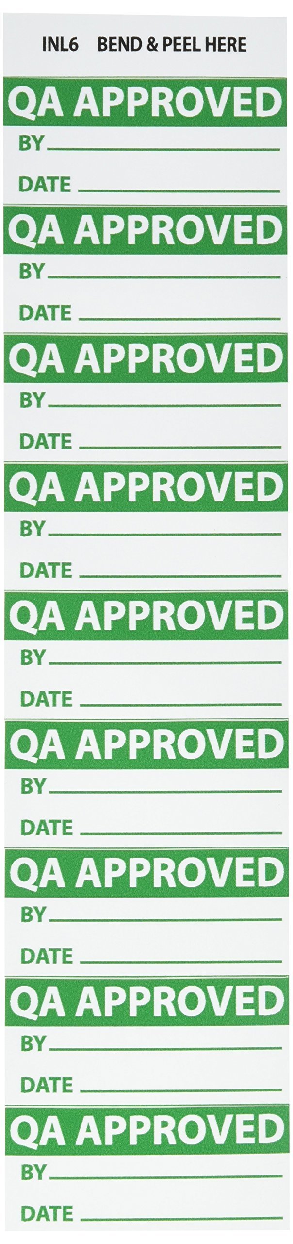 NMC INL6 Inspection Label, Legend"QA Approved", 2-1/4 Length x 1" Height, Pressure Sensitive Vinyl, Green on White (Pack of 27)