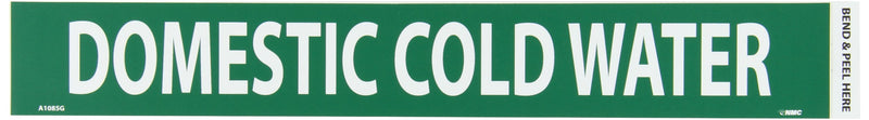 NMC A1085G Pipe Marker, Legend"Domestic Cold Water", 14" Length x 2" Height, 1-1/4" Letter Size, Pressure Sensitive Vinyl, White on Green (Pack of 25) 1.25 inches letter size