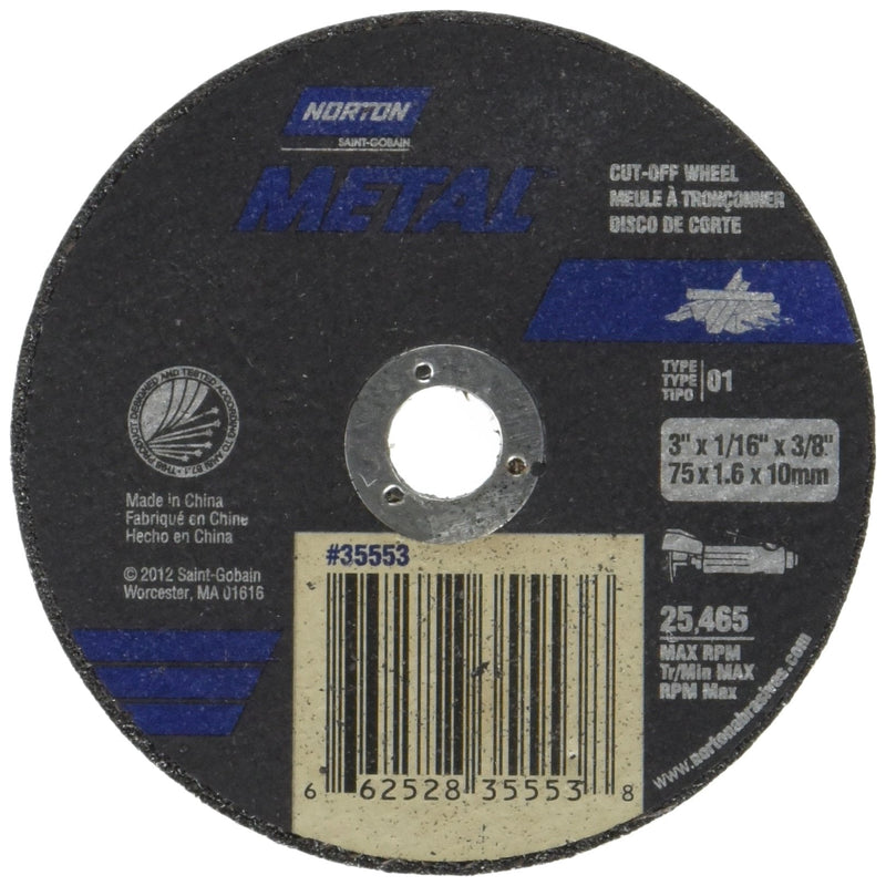 Norton Cut-Off Wheels 3" X 1/16" X 3/8" - Metal Cutting (25 / Box)