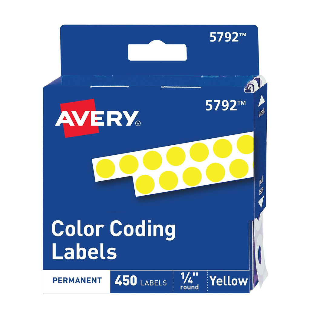 Avery 05792 Permanent Self-Adhesive Round Color-Coding Labels, 1/4" dia, Yellow (Pack of 450)