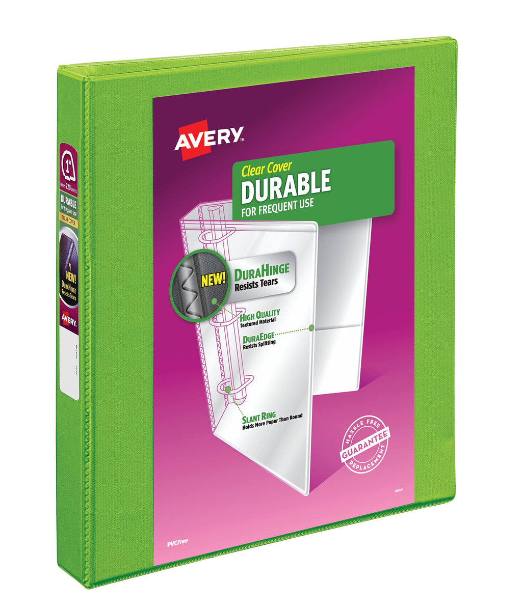 Avery Durable View 3 Ring Binder, 1 Inch Slant Rings, 1 Green Binder (17832) 1" 1 Pack