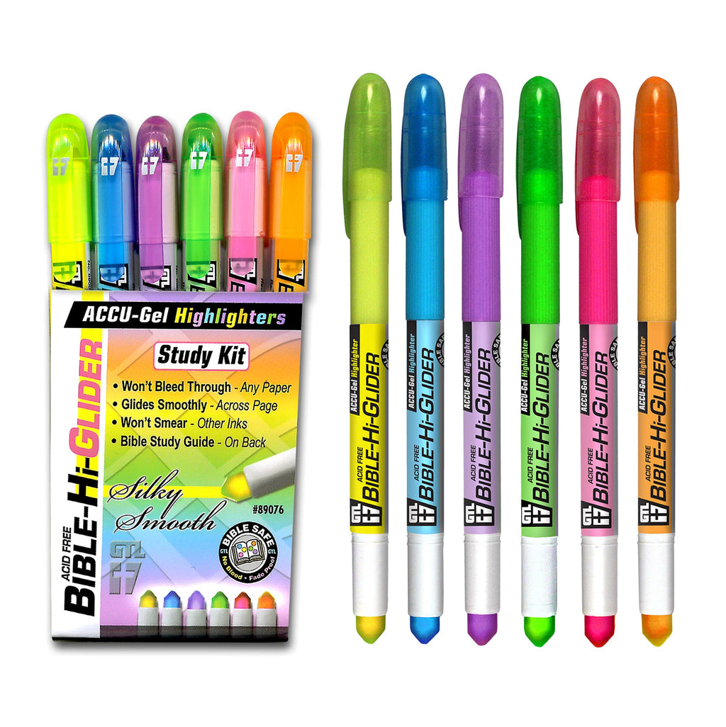 G.T. Luscombe Company, Inc. Accu-Gel Bible-Hi-Glider Bible Study Set | Precise Tip Size | No Bleed Solid Gel Highlighter | No Smearing or Fading | Long Lasting Bright Translucent Colors (Set of 6) 1-Set Set of 6