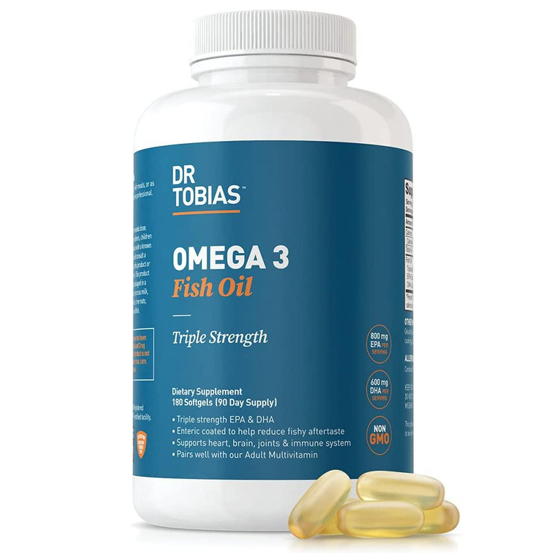Dr. Tobias Omega-3 Fish Oil, Triple Strength, Supports Brain & Heart Health, 2000 mg per Serving, 180 Soft Gels (2 Daily)