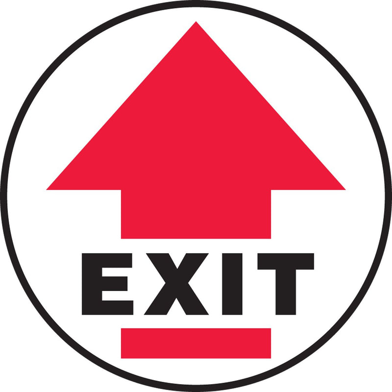 Accuform Signs MFS1708 Slip-Gard Adhesive Vinyl Round Floor Sign, Legend"EXIT (Arrow)", 8" Diameter, Red/Black on White
