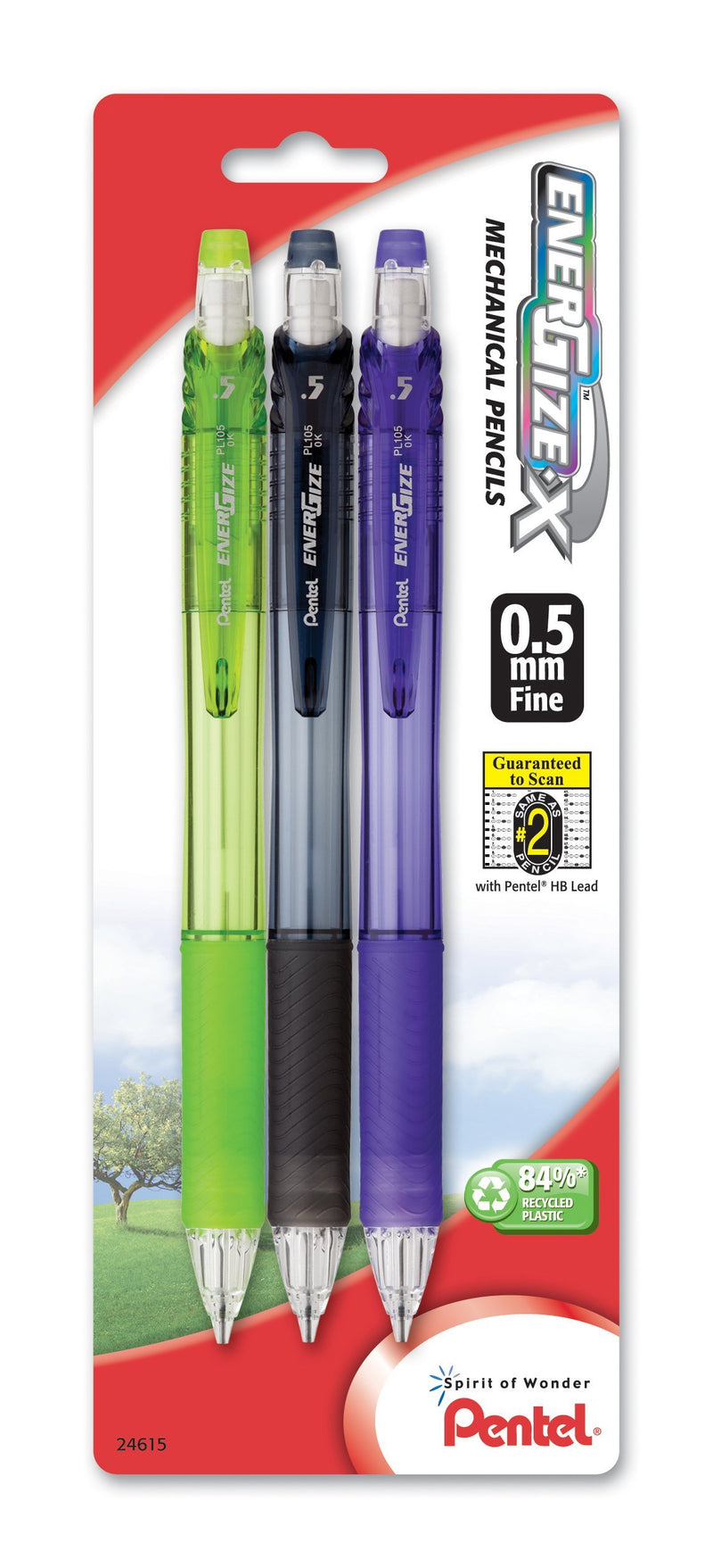 Pentel EnerGize-X Mechanical Pencil, 0.5mm, Assorted Barrel Colors, Pack of 3 (PL105BP3M) 0.5 mm 3 Pack