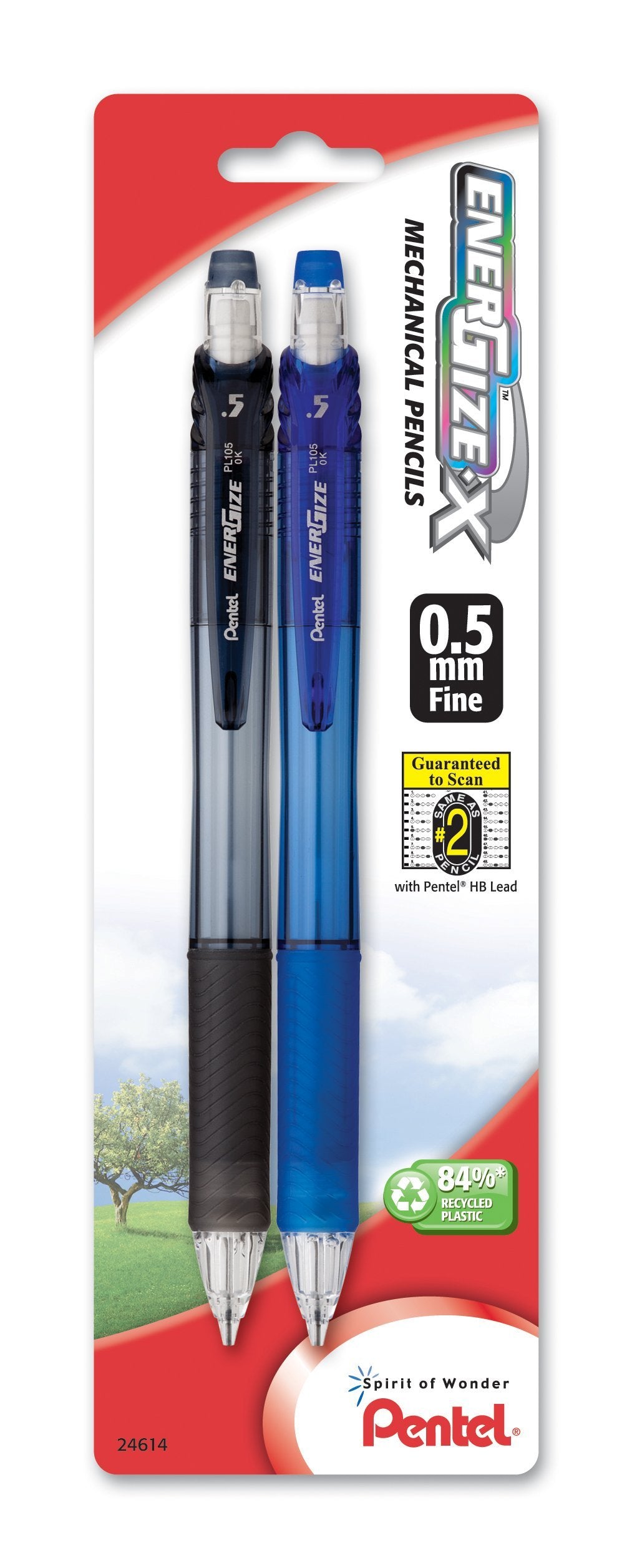 Pentel EnerGize-x Mechanical Pencil, 0.5mm, Assorted Barrel Colors, Pack of 2 (PL105BP2M)