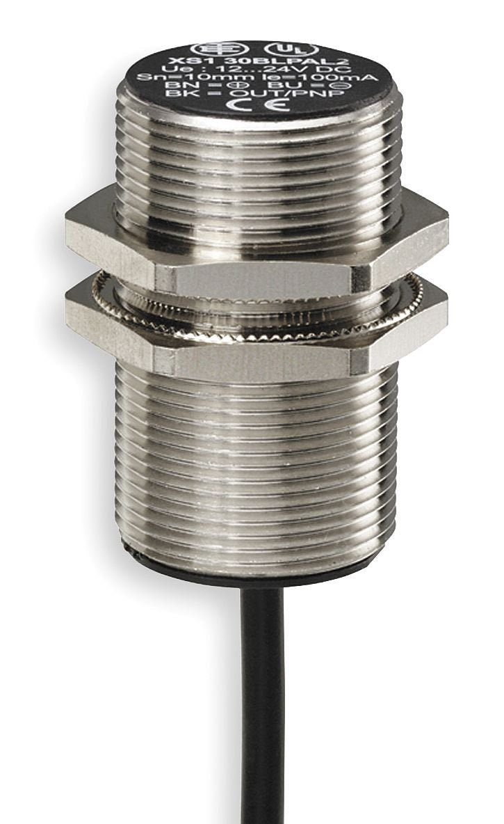 Telemecanique XS130BLPAM12 Inductive Proximity Sensor, Flush Mount, Metal 30-mm Barrel, for Light Industry, 3-Wire DC PNP Wiring, PNP Input, NO Output, M12 Micro-Connector