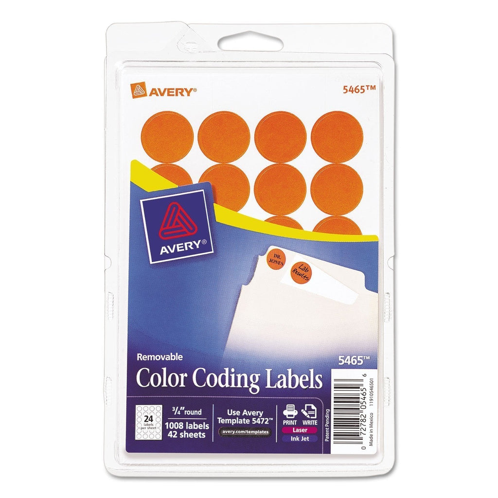 Avery 05465 Printable Removable Color-Coding Labels, 3/4-Inch Dia, Orange, 1008/Pack