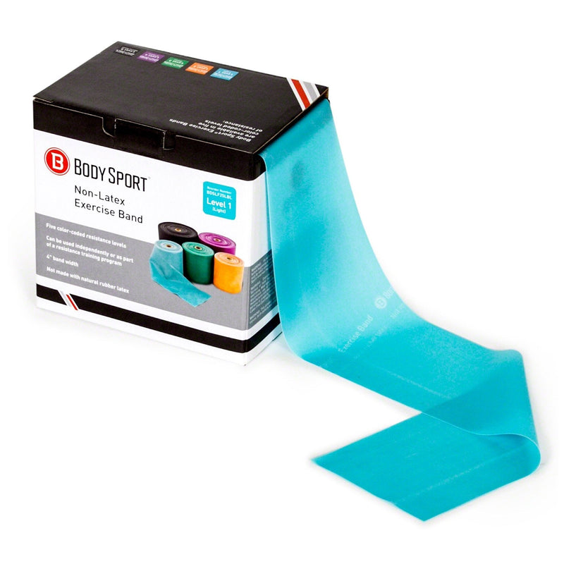 Body Sport Exercise Bands - 25 yd. Roll of Special Resistance Bands for Stretching, Fitness or Physical Therapy, Non-Latex Light Blue