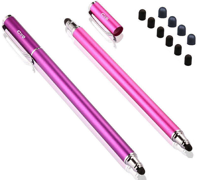 Bargains Depot (2 Pcs) [New Upgraded][0.18-inch Small Tip Series] 2-in-1 Stylus/Styli 5.5-inch L with 10 Replacement Rubber Tips -Purple/Pink Purple