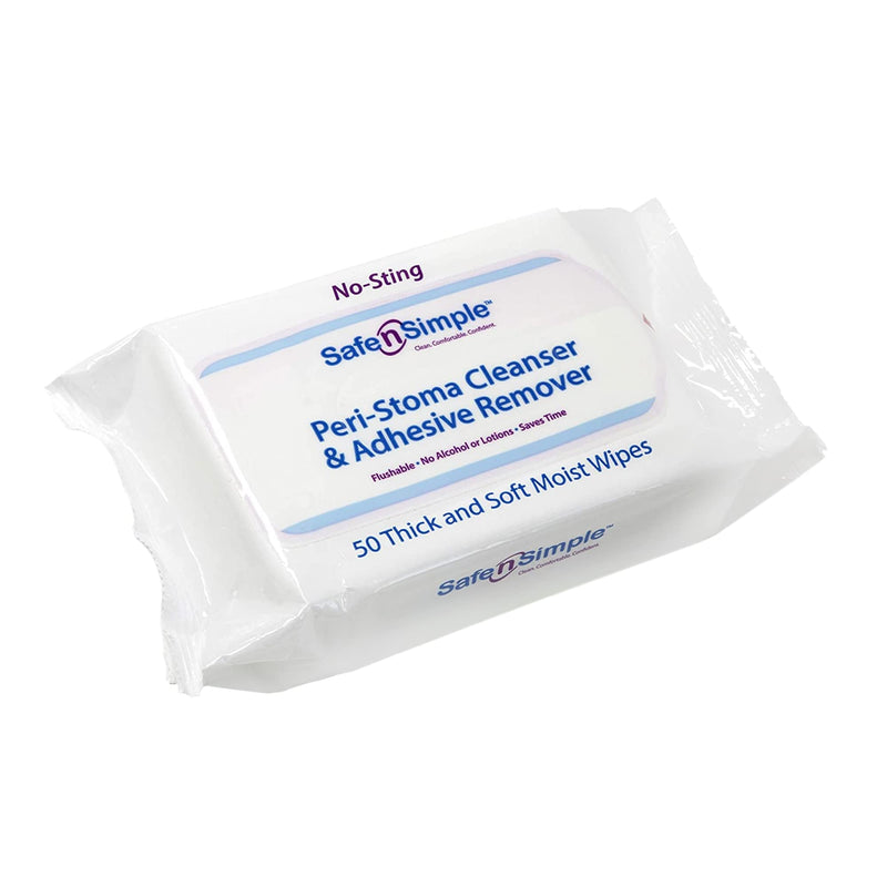 Safe n' Simple Adhesive Remover Wipes, Flushable & Easy to Use No-Sting Skin Prep Wipes, 50 x Individually Wrapped Alcohol -Free Wipes 50 Count (Pack of 1)