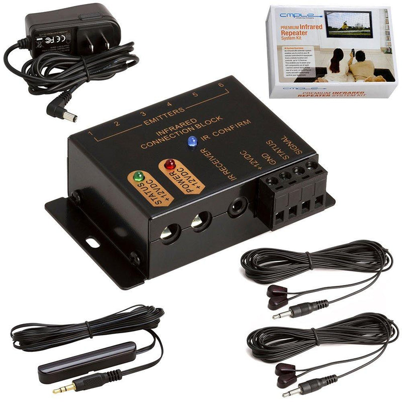 Cmple - Premium Hidden IR Control System up to 18 Devices, Remote Control Repeater System Kit IR Emitters Extender Black