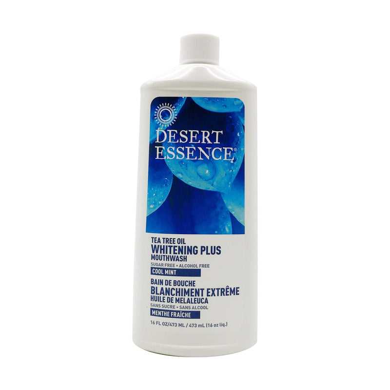 Desert Essence Natural Tea Tree Oil Whitening Plus Mouthwash - Cool Mint - 16 Fl Oz - Reduces Plaque - Freshens Breath - Bamboo Juice - Spearmint, Wintergreen, Tea Tree Oil - Vitamin C - No Parabens