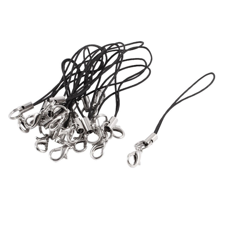 uxcell Household Coil Strap Lobster Clasp Mobile Phone Key String 15pcs Black