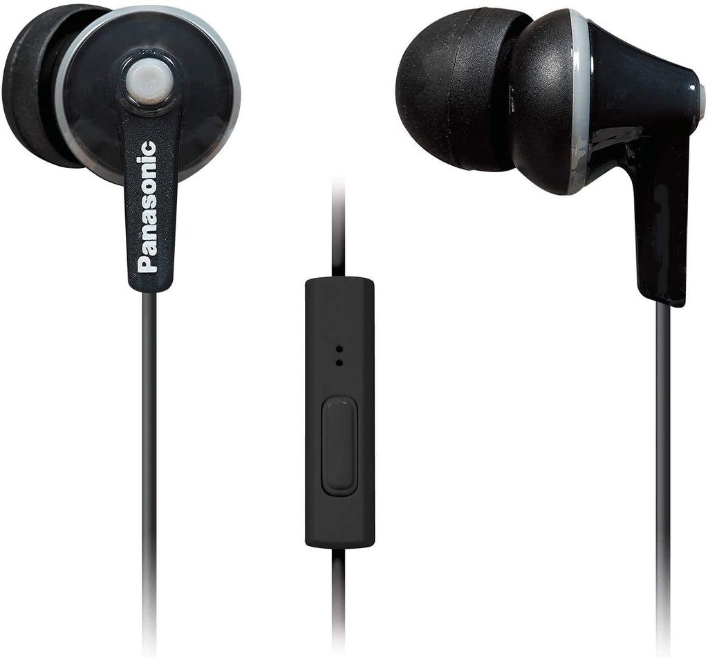 Panasonic ErgoFit Earbud Headphones with Microphone and Call Controller Compatible with iPhone, Android and Blackberry - RP-TCM125-K - In-Ear (Black), Earpads S/M/L Black With Mic