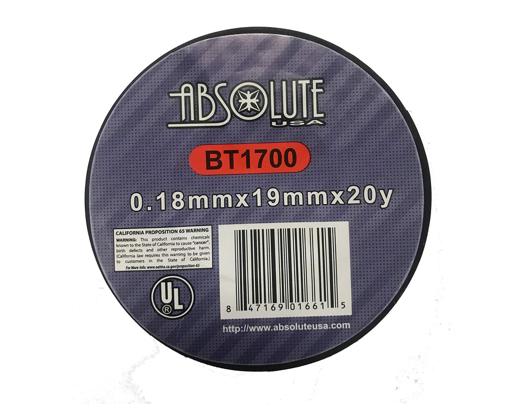 Absolute USA BT1700 General Use 0.18mm x 3/4-Inch x 20Yd Electrical Tape (Black) Standard Packaging