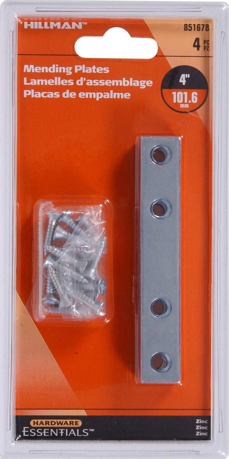 The Hillman Group 851678 zinc Mending Plates, 4" x 5/8"