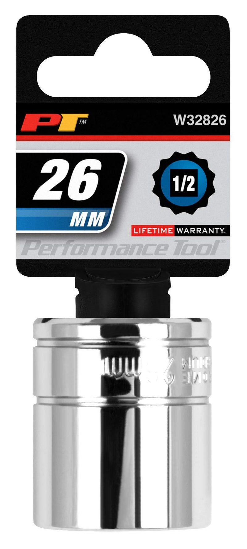 Performance Tool W32826 1/2 Drive 12-Point Socket, 26mm Metric