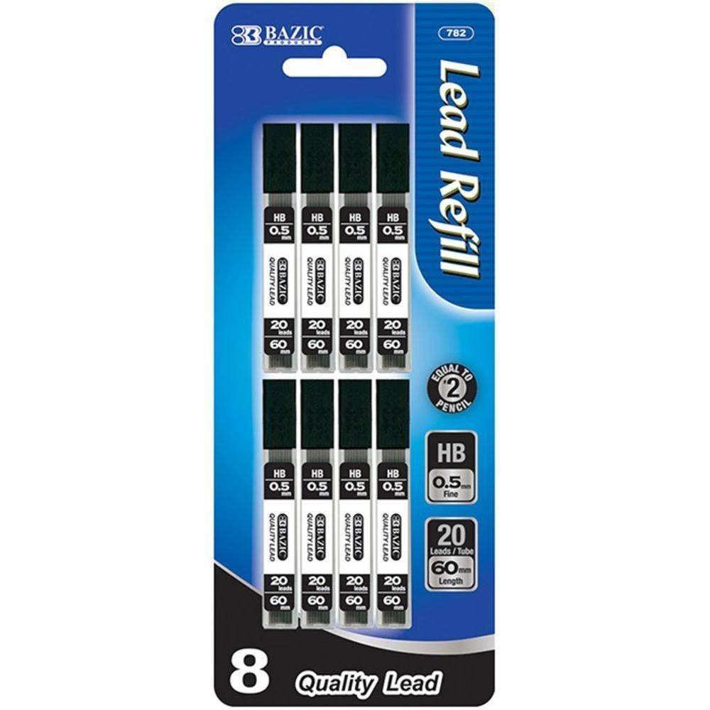 Bazic 0.5mm Mechanical Pencil Lead Refills, 20 Leads Per Tube, Pack of 8 Tubes