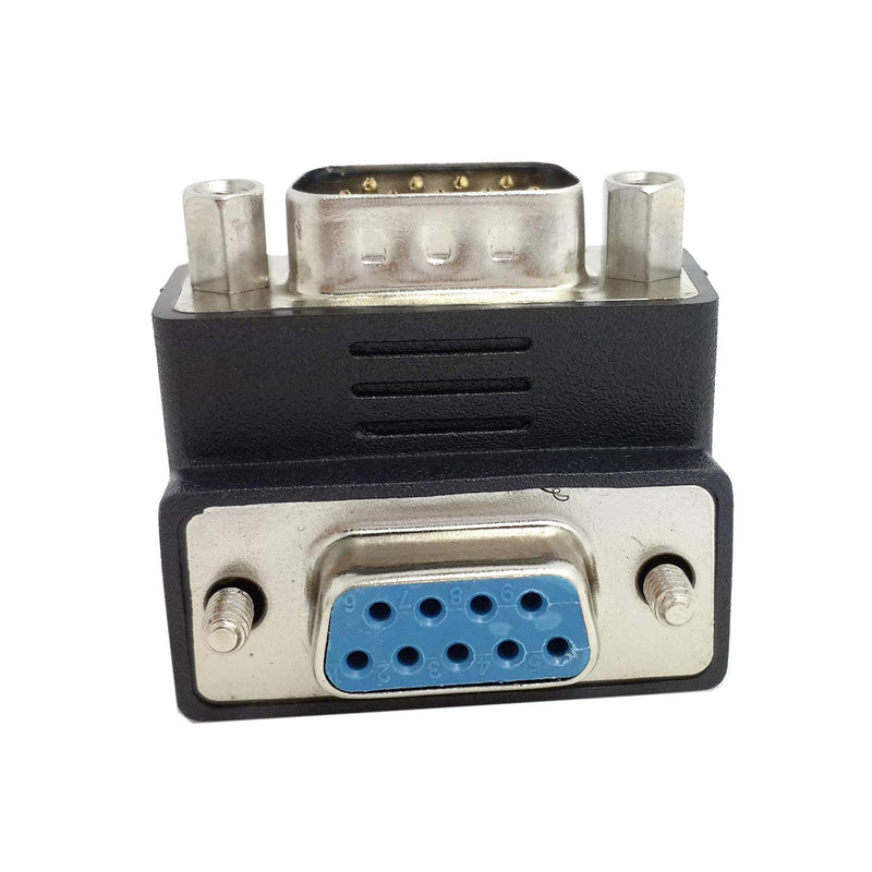 CY D-Sub RS232 9Pin Male Down Angled 90 Degree to Female Extension Adapter Black-Down-Angled