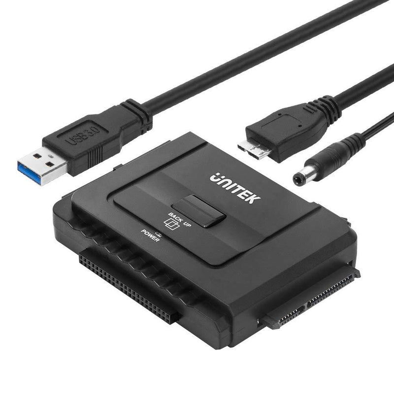 Unitek USB 3.0 to IDE and SATA Converter External Hard Drive Adapter Kit for Universal 2.5/3.5 HDD/SSD Hard Drive Disk, One Touch Backup Function and Restore Software, Included 12V/2A Power Adapter