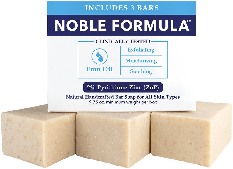 Noble Formula 2% Pyrithione Zinc (ZnP) Original Emu Bar Soap, 3 oz each, (3 Bars in 1 Box), Total 9 oz 3 Ounce (Pack of 3)