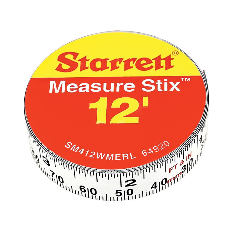 Starrett Tape Measure Stix with Adhesive Backing - Mount to Work Bench, Saw Table, Drafting Table - 1/2" x 12', English Metric, Right-Left Reading - SM412WMERL 1/2 x 4m/12' English/Metric (Right-to-Left)