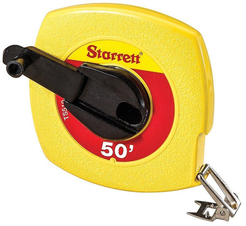 Starrett KTS510-50-N ABS Plastic Yellow Case Closed Reel Steel Long Tape, English Graduation Style, 50' Length, 0.375" Width, 0.125" Graduation Interval