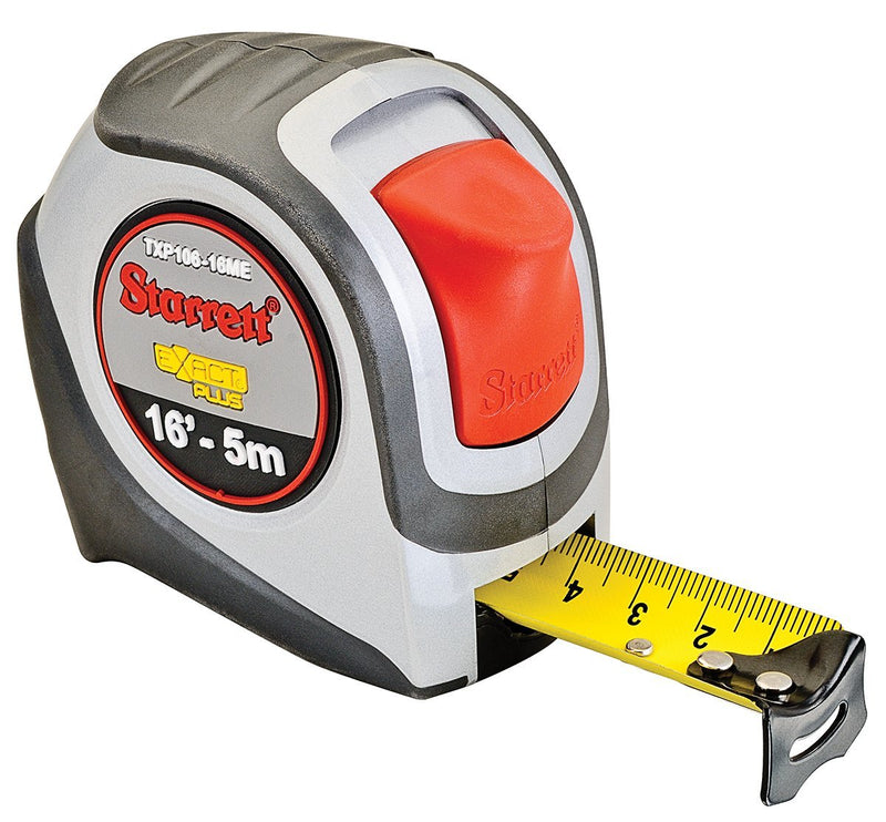 Starrett Exact Plus KTXP106-16ME-N ABS Plastic Case Silver Grey Measuring Pocket Tape, English/Metric Graduation Style, 16' (5m) Length, 1.06" (26.9mm) Width, 0.0625" Graduation Interval