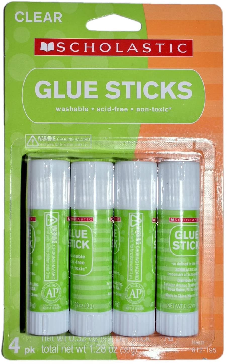 Scholastic Glue Sticks, 0.32 Oz, Clear, Pack of 4