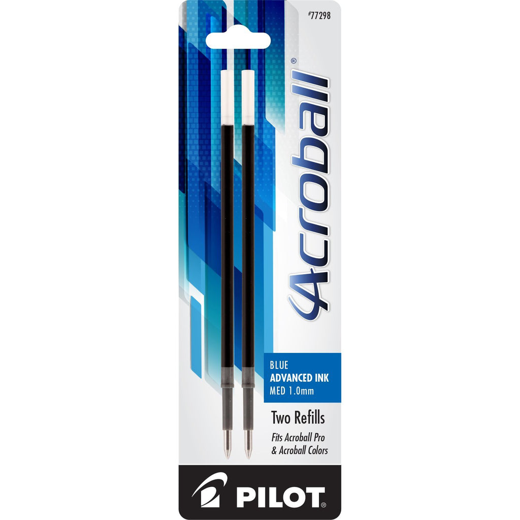 PILOT Acroball Advanced Ink Refill For Retractable Pens, Medium Point, Blue Ink, 2-Pack (77298)