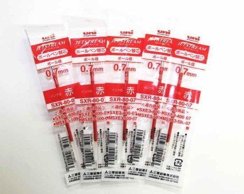 uni JETSTREAM SXR-80-07 Ballpoint Pen Refills for Multi Pens 0.7mm (Red, 5 Pack)