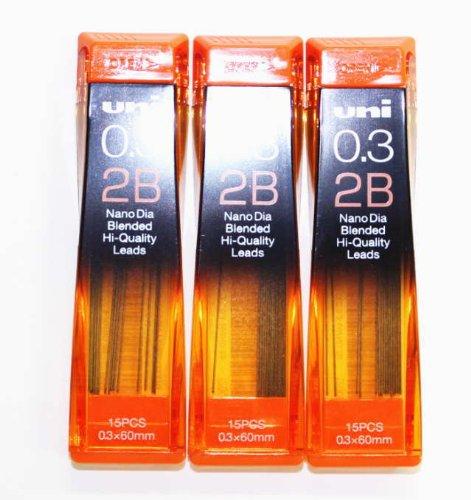 Strength & Deep & Smooth -Uni-ball Extra Fine Diamond Infused Pencil Leads, 0.3 Mm-2b-nano Dia 15 Leads X 3 Pack/total 45 Leads 1 DESIGN 1