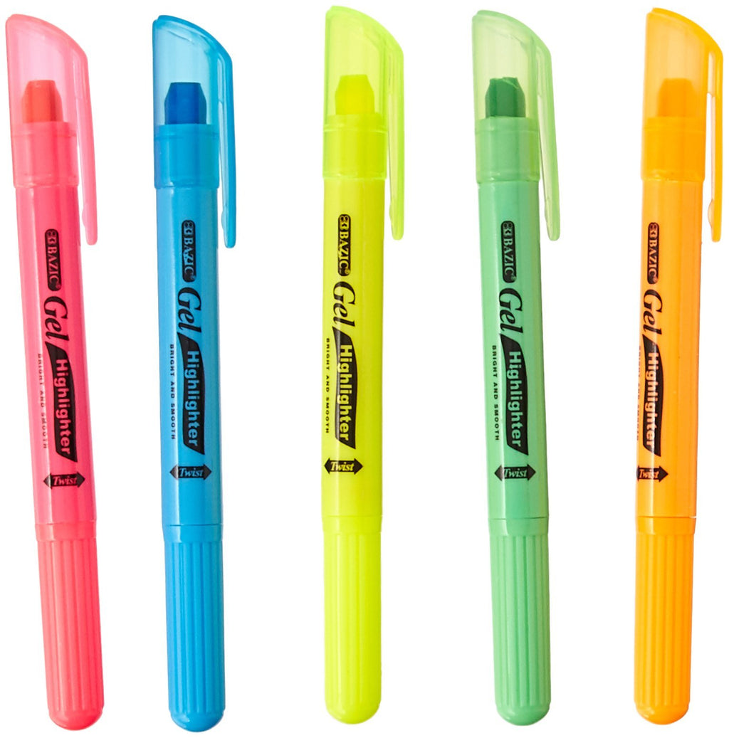 BAZIC 5 Fluorescent Gel Highlighter (2341) 5-count 1-Pack