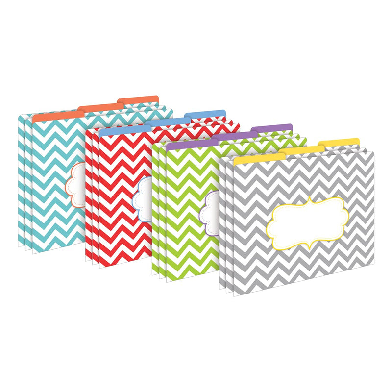 Barker Creek Designer File Folders Set of 12, Beautiful Chevron, Multicolor Chevrons on Outside, Soft Colors on Inside, Letter Size, 1/3 Cut Tabs, 12-Pack, Home, School and Office Supplies (1331)