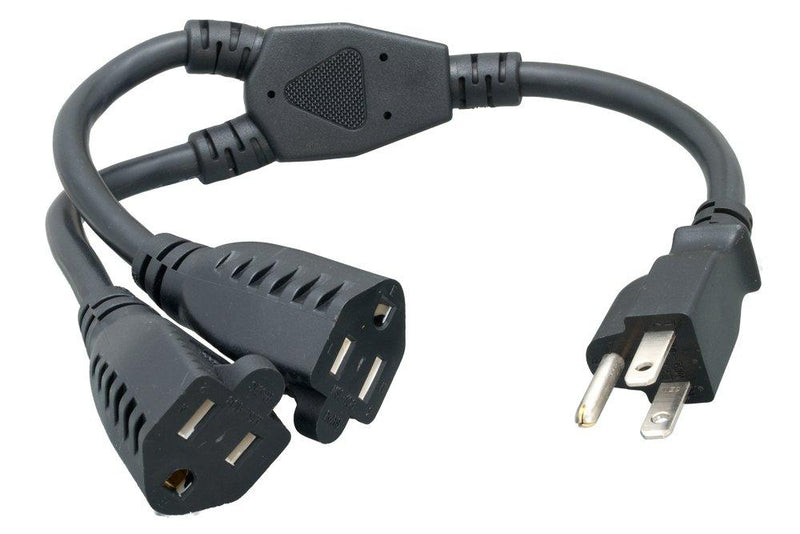 Cablelera Power Cord Extension and Splitter, NEMA 5-15P to NEMA 5-15R x 2, 16 AWG, 13A, 125V (ZWACPQAG-14) 14 inch