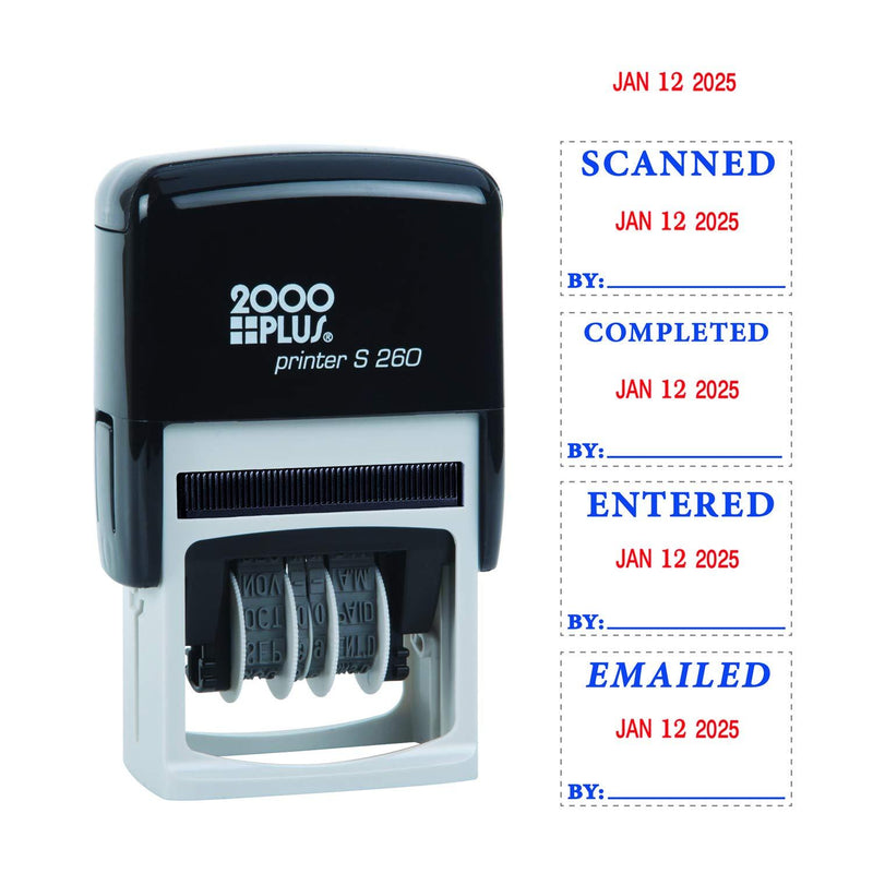 2000 PLUS 4-in-1 Self-Inking E-Message Date Stamp, 1-78" x 3/16" Impression, Blue and Red Ink (011098)