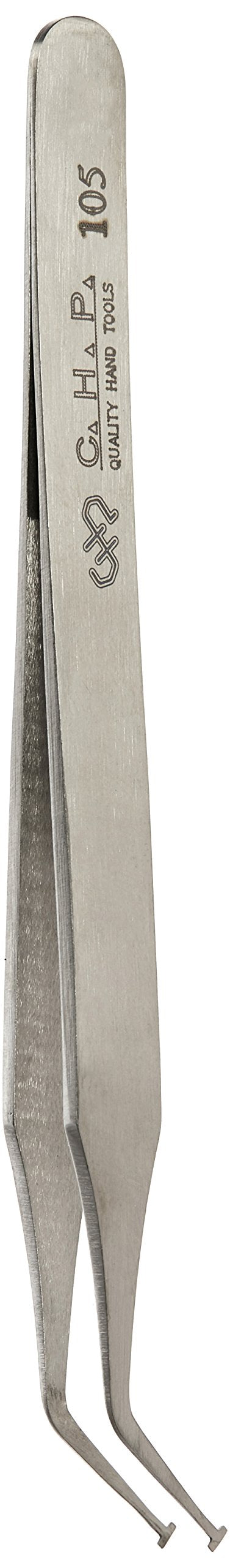 Hakko CHP 105-SA Stainless Steel Non-Magnetic Tweezers for Handling SMD Components and SOT Packages, Curved shaft, 2.5mm Flat Tips, 4-3/4" Length